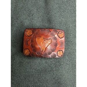 Vintage Mexican Handcrafted Leather Belt Buckle Bird Carving Nickel Silver Back